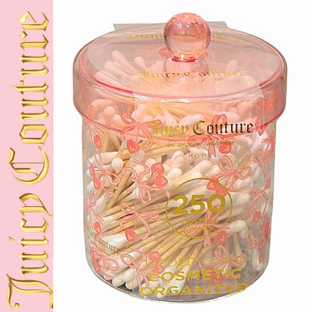 Juicy Couture Home Heart Cherries &‎ Bow Lidded Glass Cosmetic Organizer w/Swabs